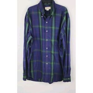 LL BEAN Rangeley Blue Green Plaid Shirt Vintage MADE IN USA Size‎ XLT